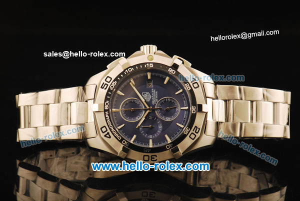 Tag Heuer Aquaracer Chronograph Miyota Quartz Movement with Blue Dial and Silver Stick Markers - Click Image to Close